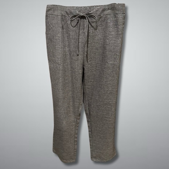Pants - Dress Cropped Pants Polyester Garterized Waist Drawstring Front Pocket Gray W L